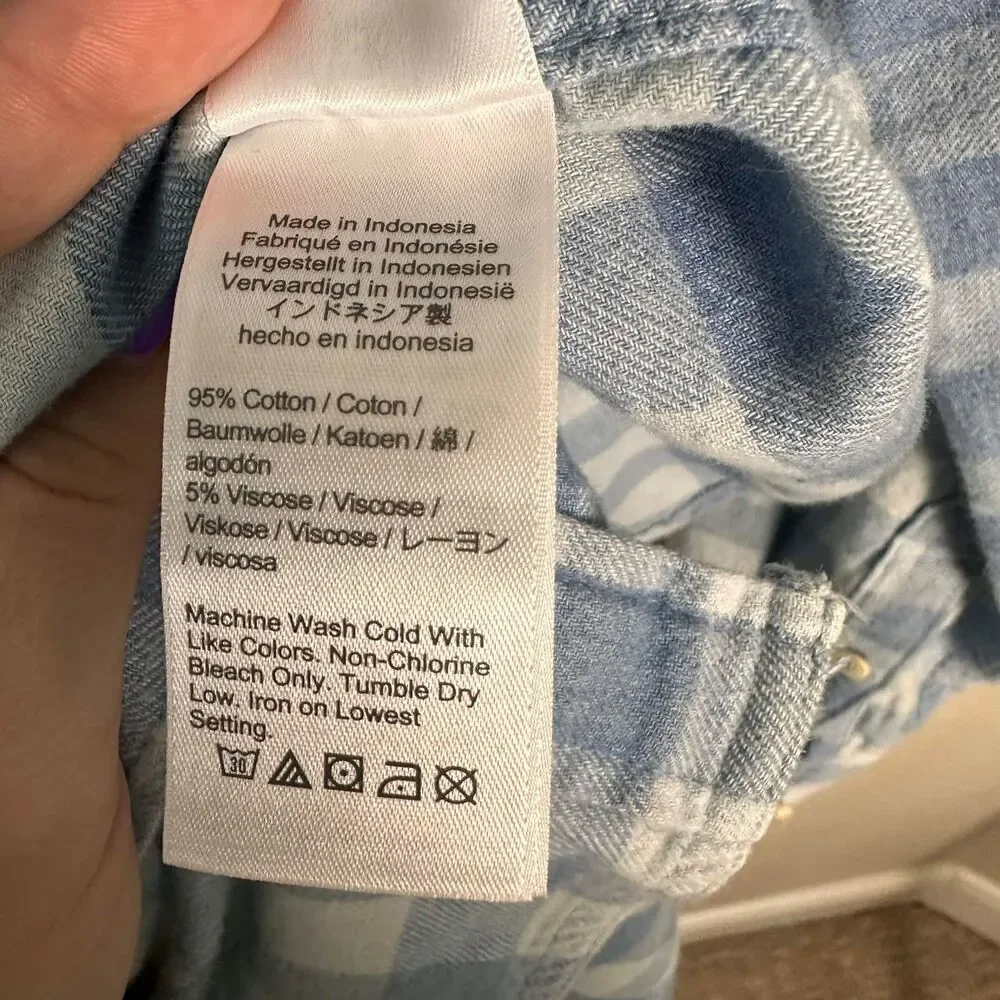 J.Crew Blue Gingham Buffalo Check Flannel Button Down Shirt Classic Fit Size 0